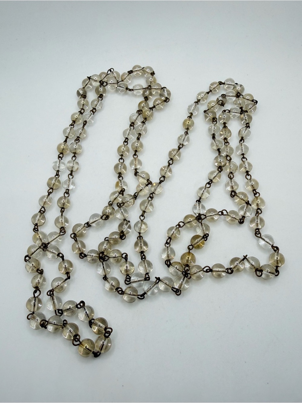 72" of 8mm quartz stone bead and antique gold tone metal, slip over necklace!